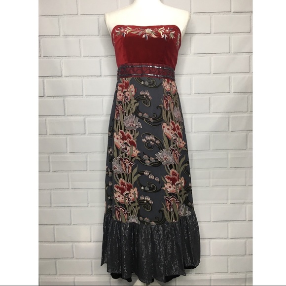 Nanette Lepore Dresses & Skirts - Nanette Lepore Red & Gray Floral Strapless Dress 6